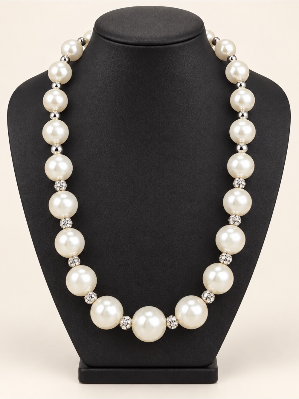 Classic White Pearl Strand Necklace with Silver Accents